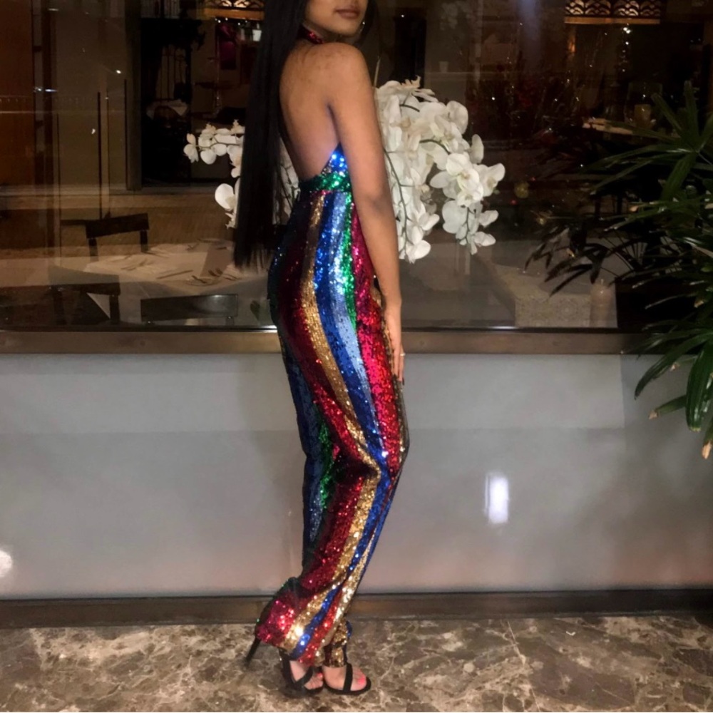 Multicolor Sleeveless Halter Bodycon Jumpsuit